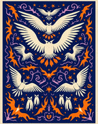 Dark Blue Cream Orange Owl Mandala Rug