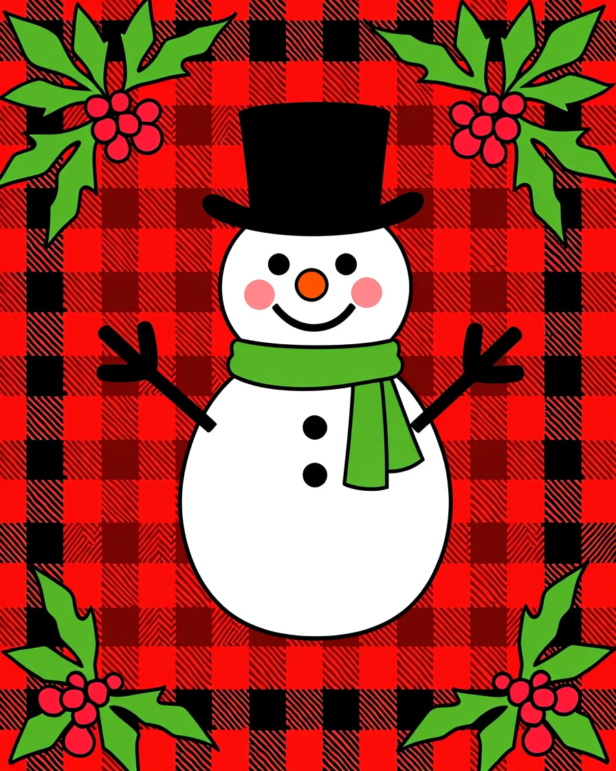 Cheery Snowman Plaid Holly Accent Rug