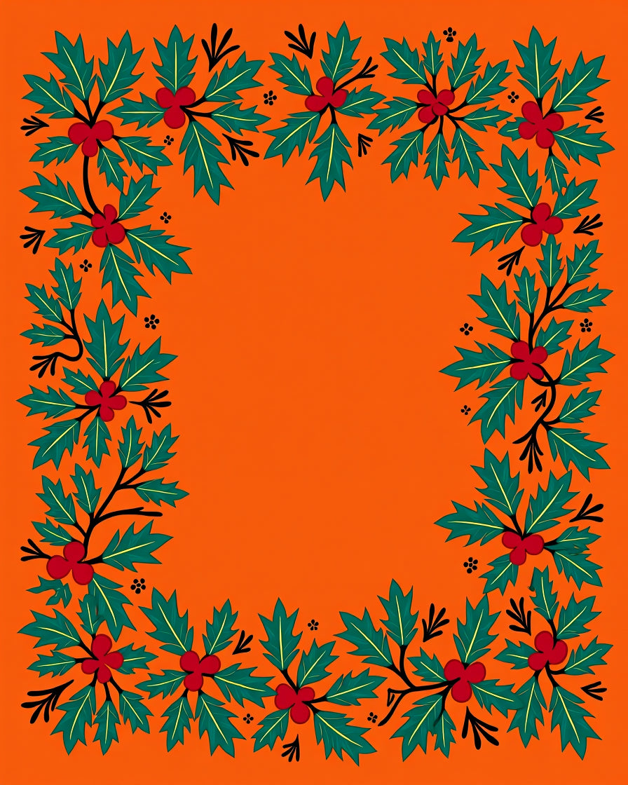 Orange Holly Berry Garland Border Rug