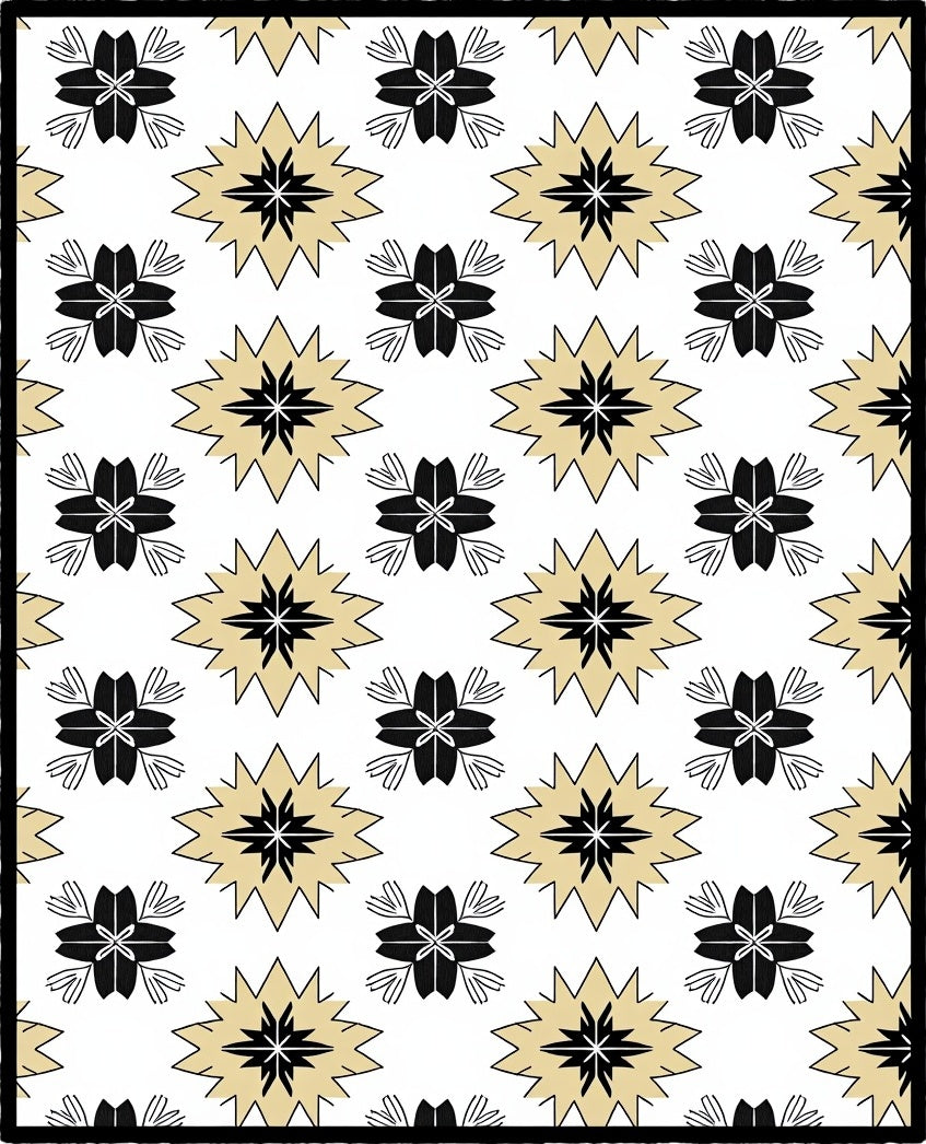 Gold Starburst and Bloom Arrangement Rug