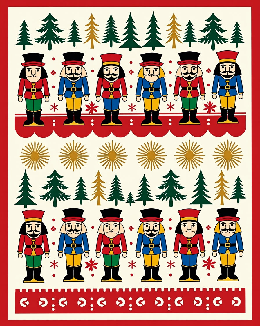 Christmas Nutcracker Red Blue Trees Rug