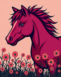 Crimson Horse Among Daisy Field Rug