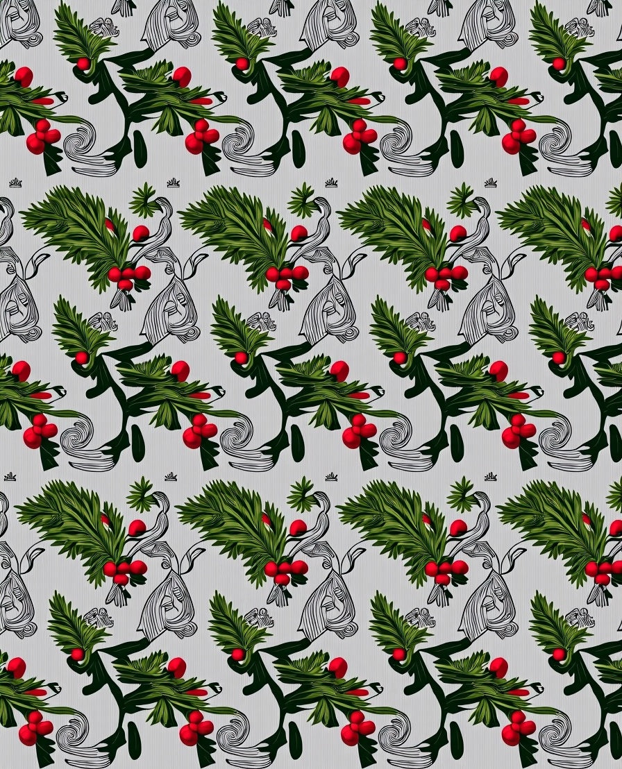 Green Red Berry Foliage Swirl Rug