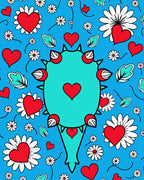 Teal Heart Monster Daisy Garden Rug