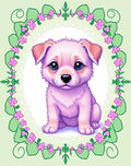 Precious Pink Puppy Floral Frame Rug