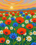 Bright Poppy Field Sunset Rug