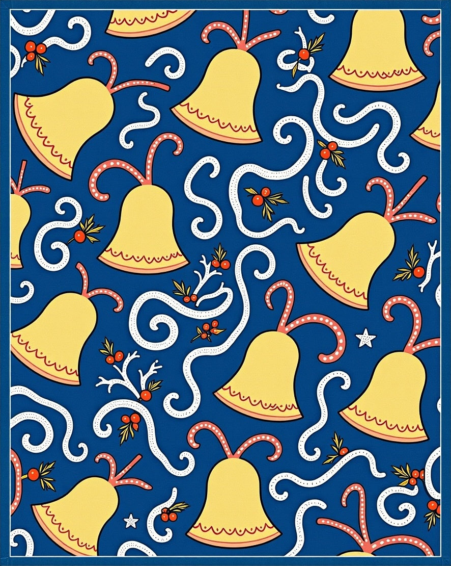 Golden Bells With Red Berries Whimsical Design Rug