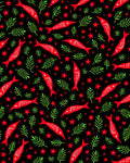 Red Fish Green Leaves Starry Black Rug