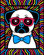 Vibrant Pug with Bowtie and Glasses Rug