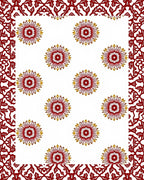 Red Gold Sunburst Border Accents Rug