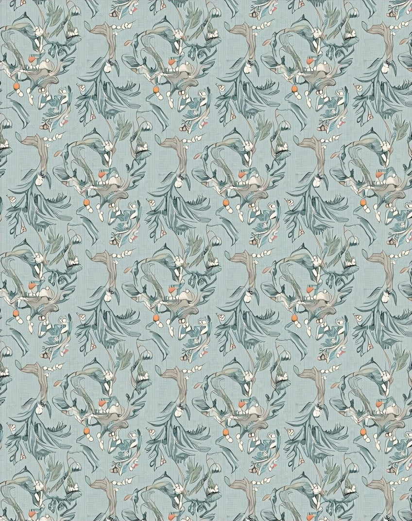 Subtle Blue Whimsical Botanical Swirls Rug
