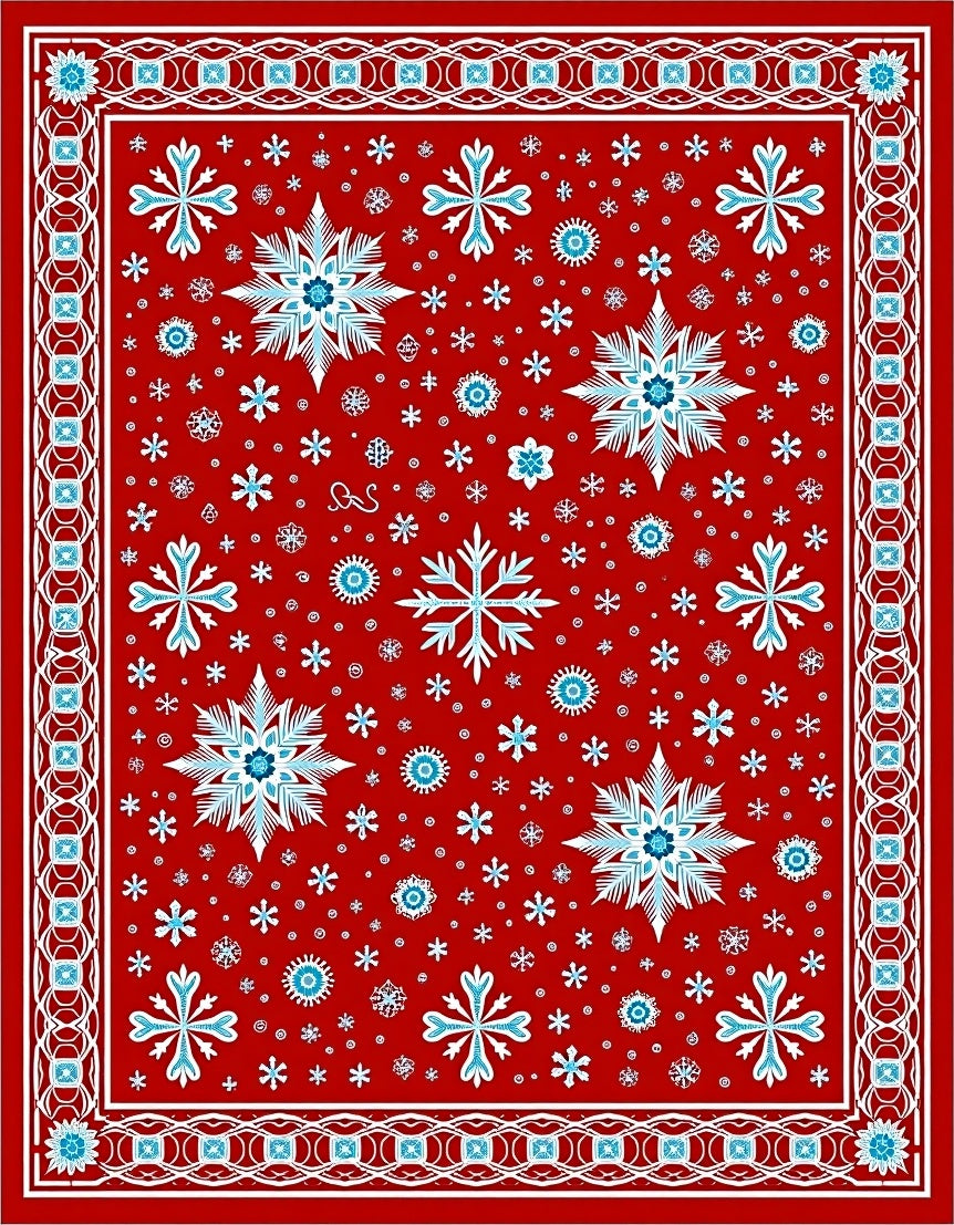 Crimson Snowflake Winter Wonderland Rug