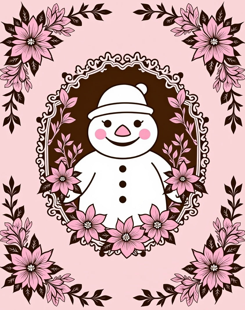 Pink Snowman Floral Frame Romance Rug