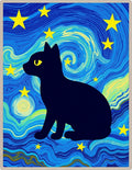 Black Cat Starry Night Swirl Rug