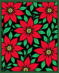Bold Red Floral Leaf Black Rug