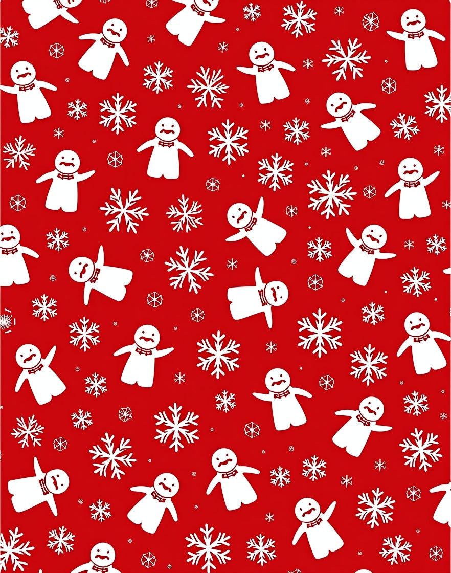 Red White Snowman Snowflake Scene Rug