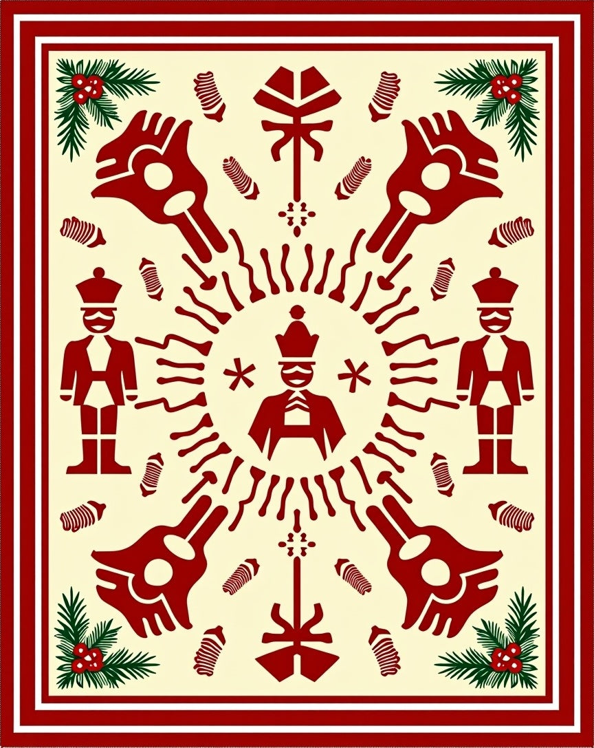 Festive Red Soldier Folk Art Mandala Rug