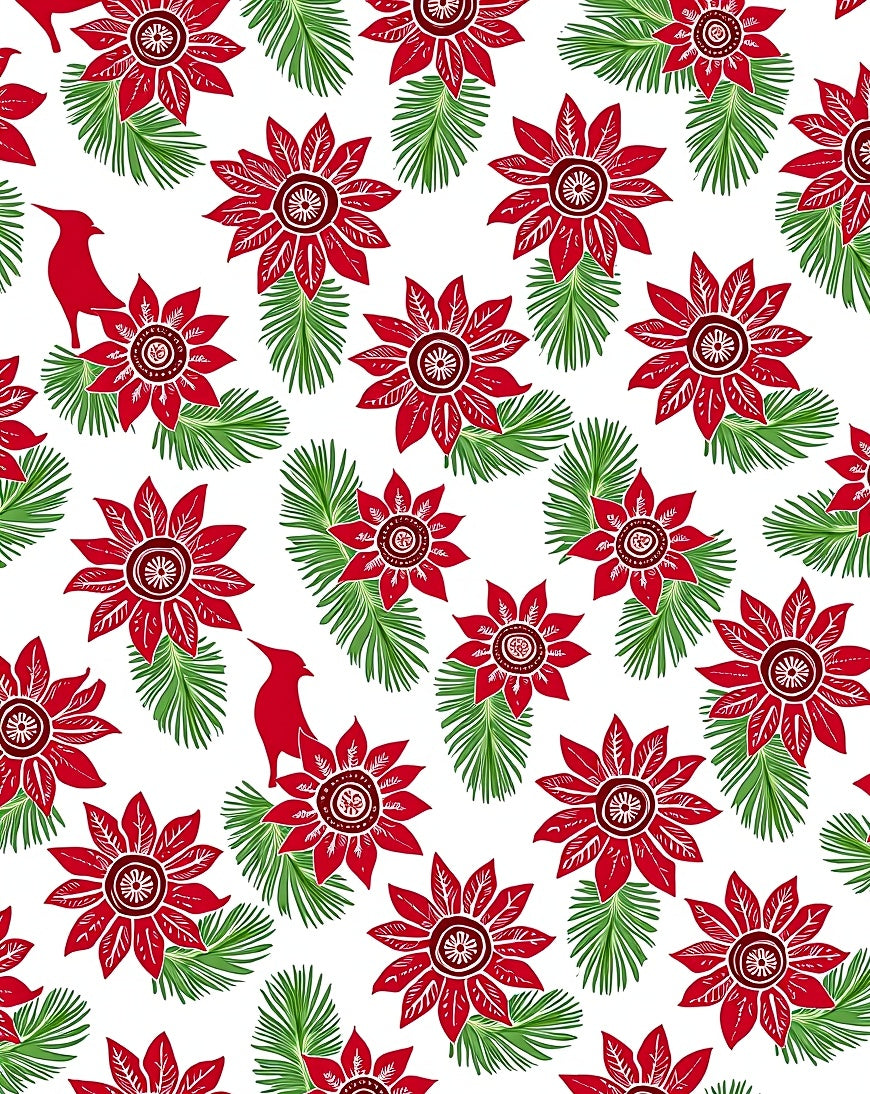 Crimson Poinsettia Cardinal Evergreen Sprigs Rug