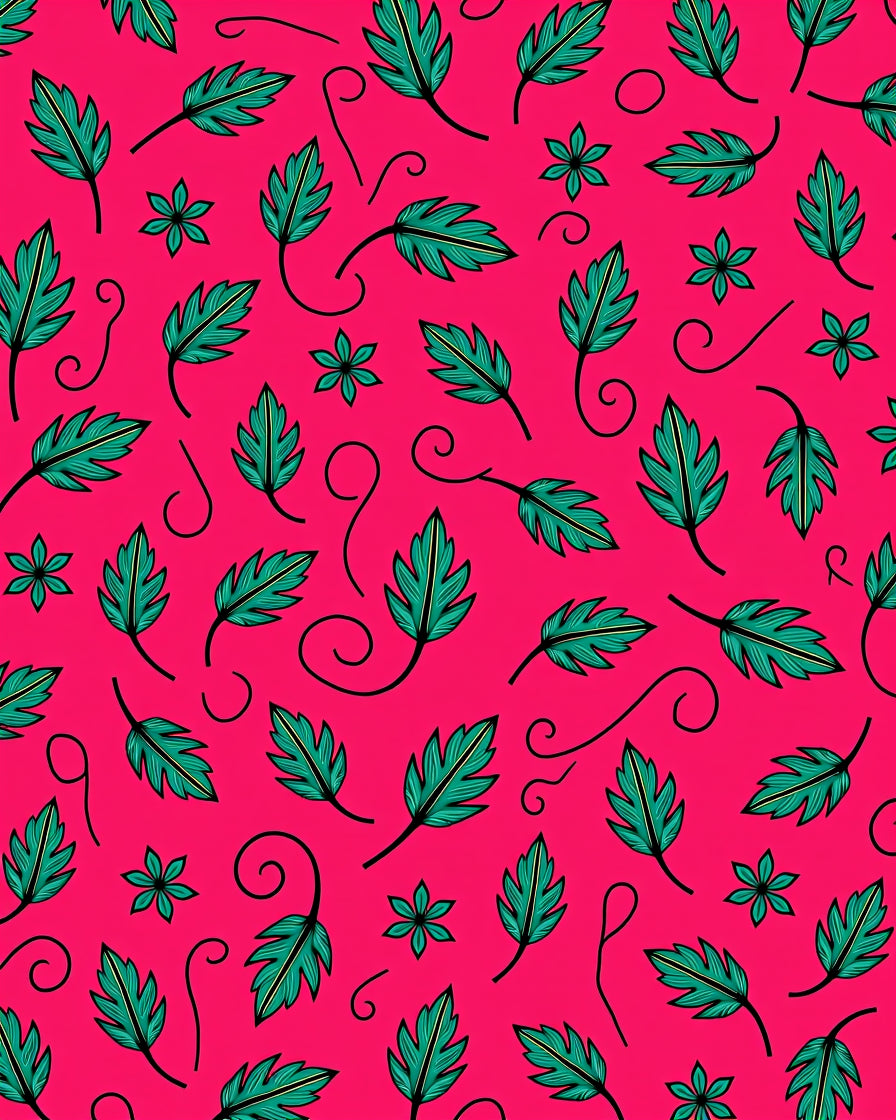 Teal Leaf Swirls Radiant Pink Rug