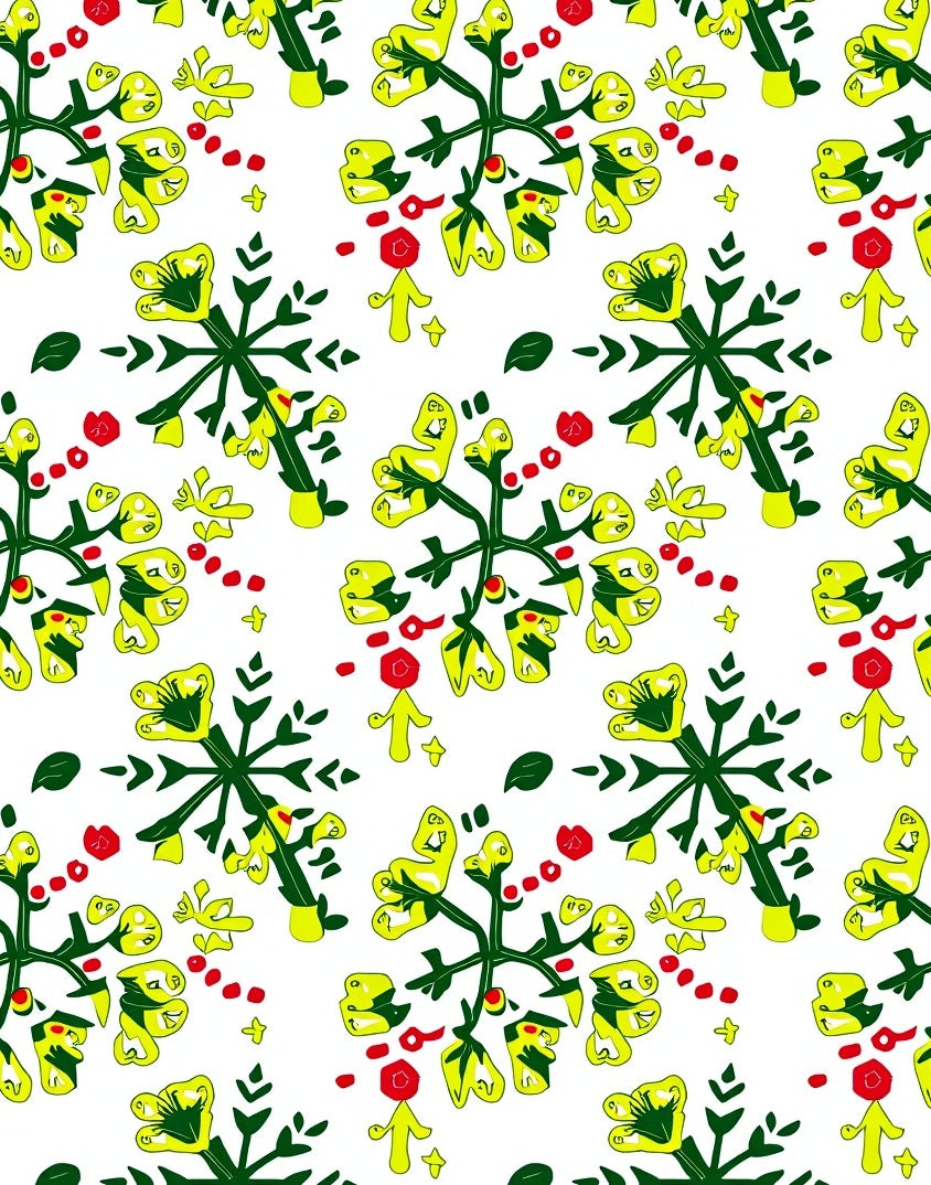 Yellow Green Floral Arrangement Red Accents Rug