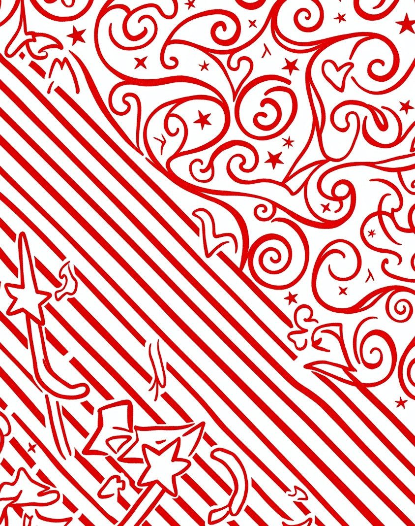 Whimsical Red Swirl Star Design Rug
