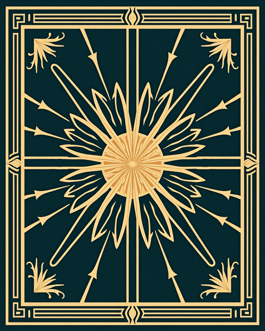 Golden Sunburst Teal Geometric Rug