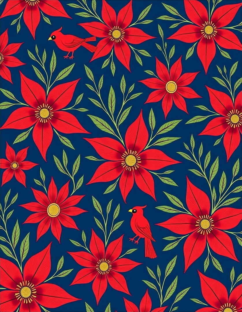 Crimson Cardinal Poinsettia Floral Arrangement Rug