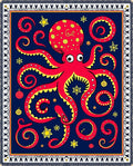 Vibrant Red Octopus Starry Navy Rug