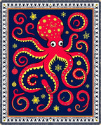 Vibrant Red Octopus Starry Navy Rug