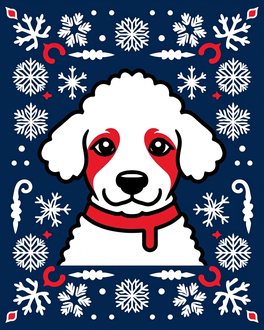 Whimsical White Puppy Snowflake Garland Rug