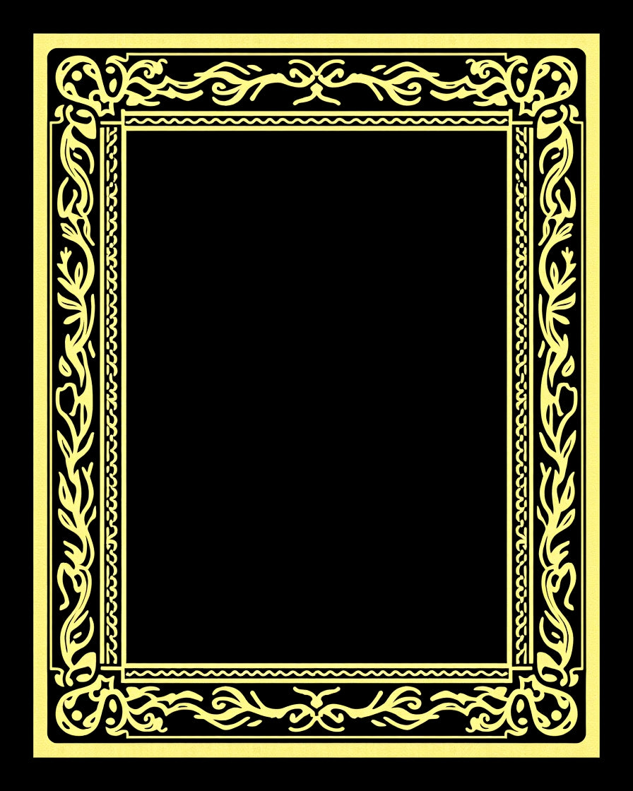 Golden Scrollwork Floral Frame Rug