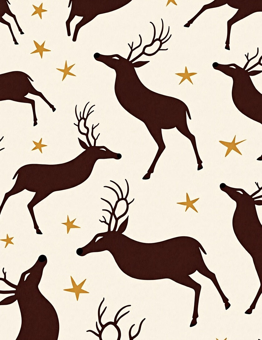 Brown Deer and Gold Stars Meadow Rug