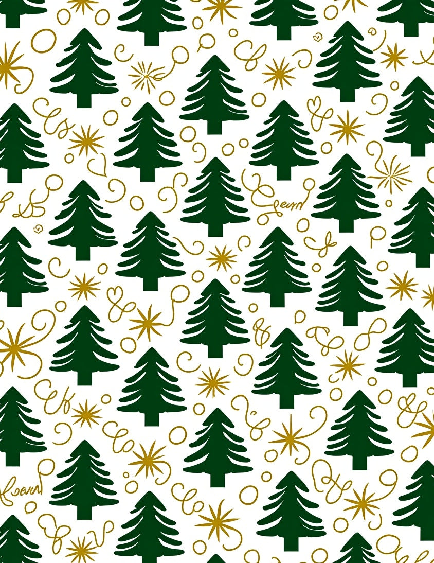 Elegant Green Trees Festive Gold Curls Rug