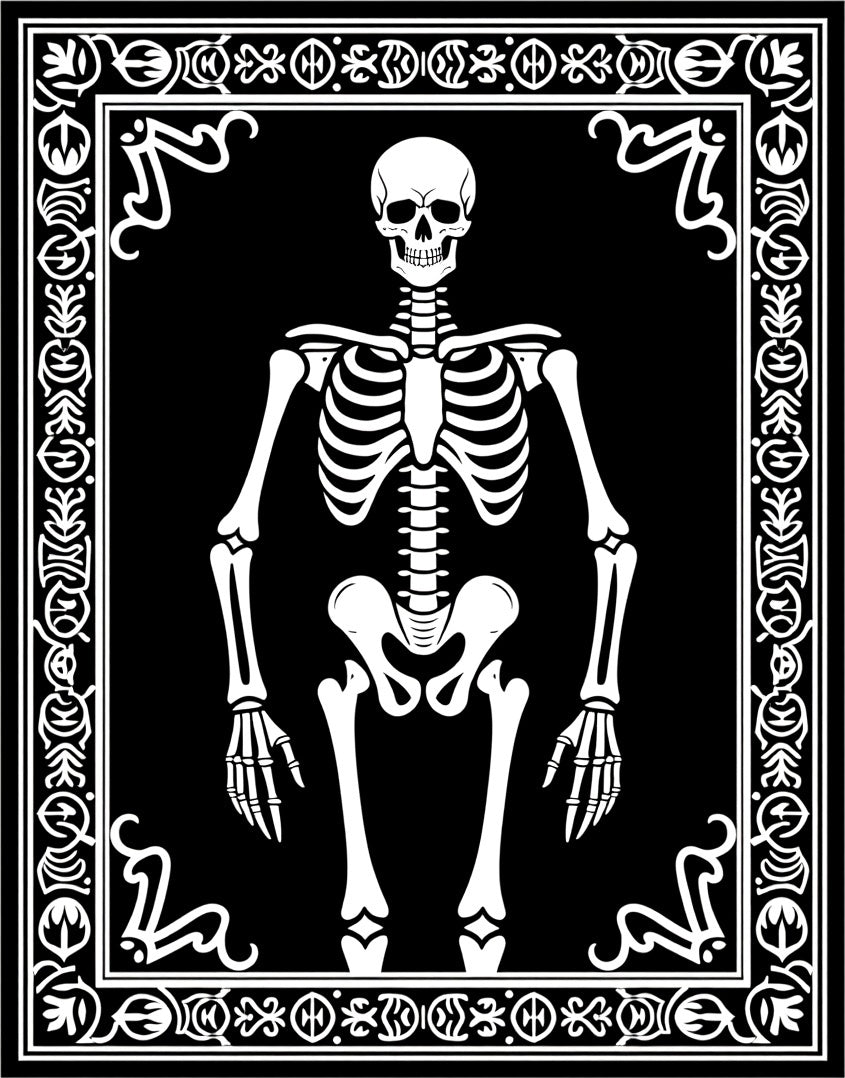 Black White Skeleton Ornate Frame Rug