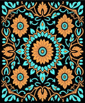 Orange Teal Sunflower Mandala Rug