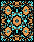 Orange Teal Sunflower Mandala Rug