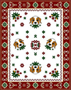 Red White Dog Floral Medallion Rug