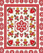 Red Gingerbread People Folk Art Rug