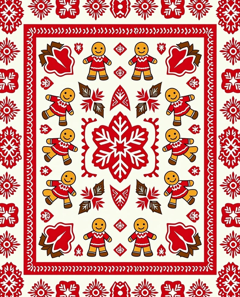 Red Gingerbread People Folk Art Rug