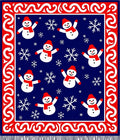 Charming Blue Snowman Snowflake Border Rug