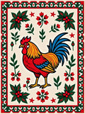 Vibrant Rooster Folk Art Rug