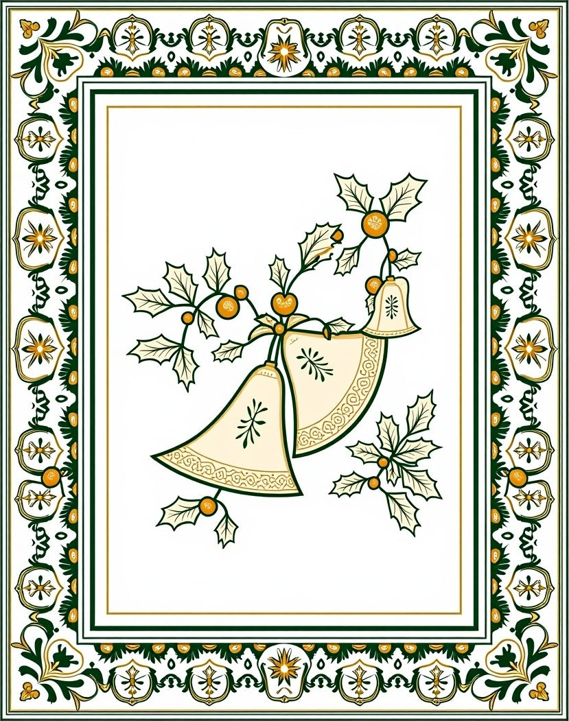 Cream Jingle Bells Holly Border Rug