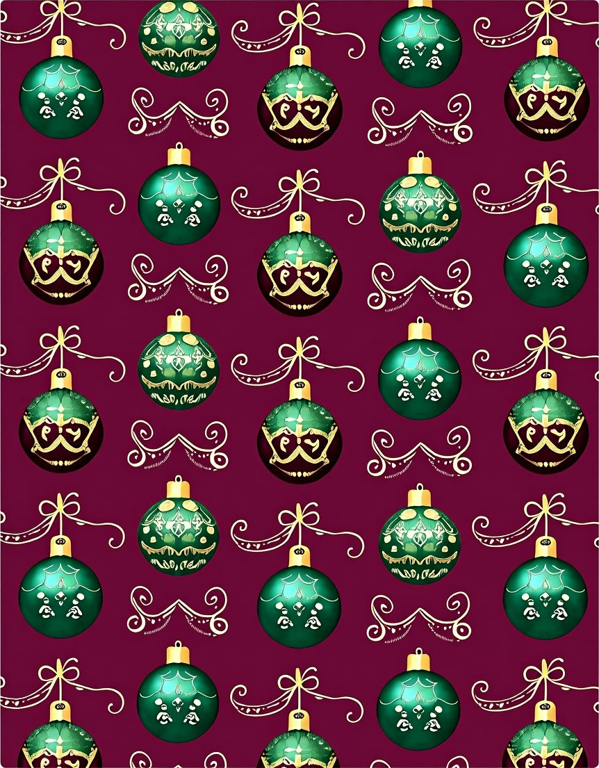 Festive Emerald Ornaments Gold Swirls Rug