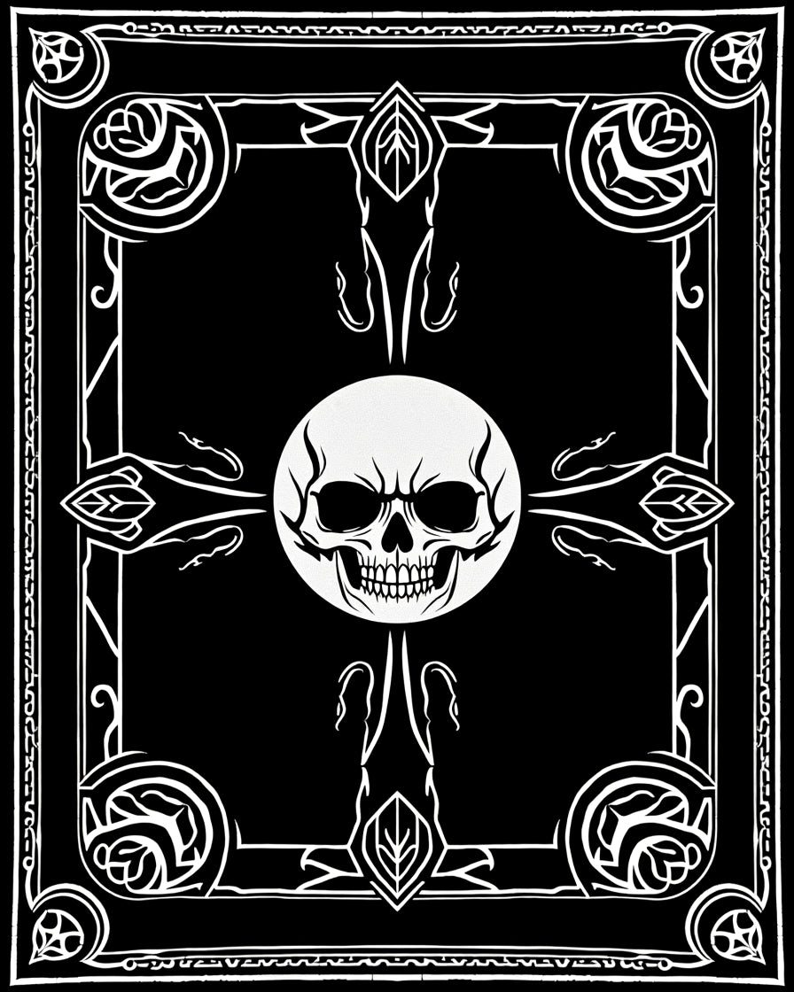 Gothic Black White Skull Sun Motif Rug