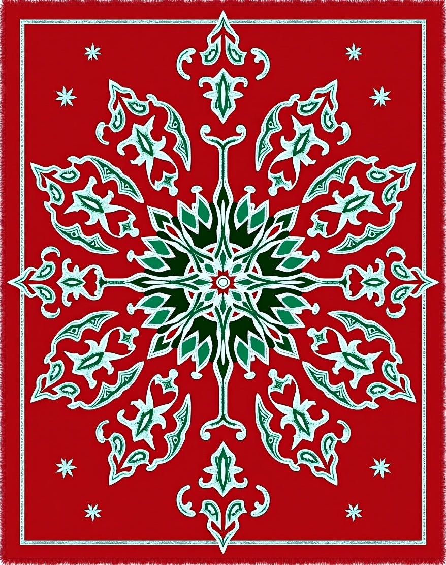 Red Snowflake Medallion Folk Art Rug