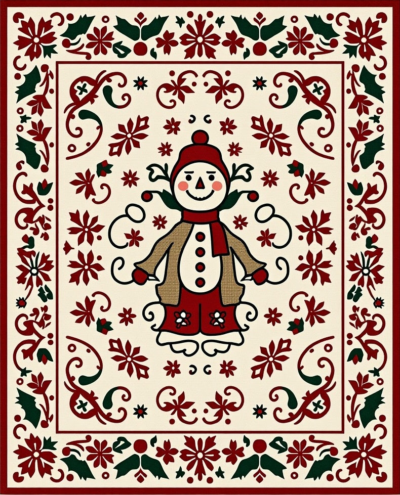 Cheery Snowman Red Festive Border Rug