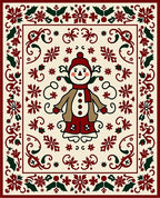 Cheery Snowman Red Festive Border Rug