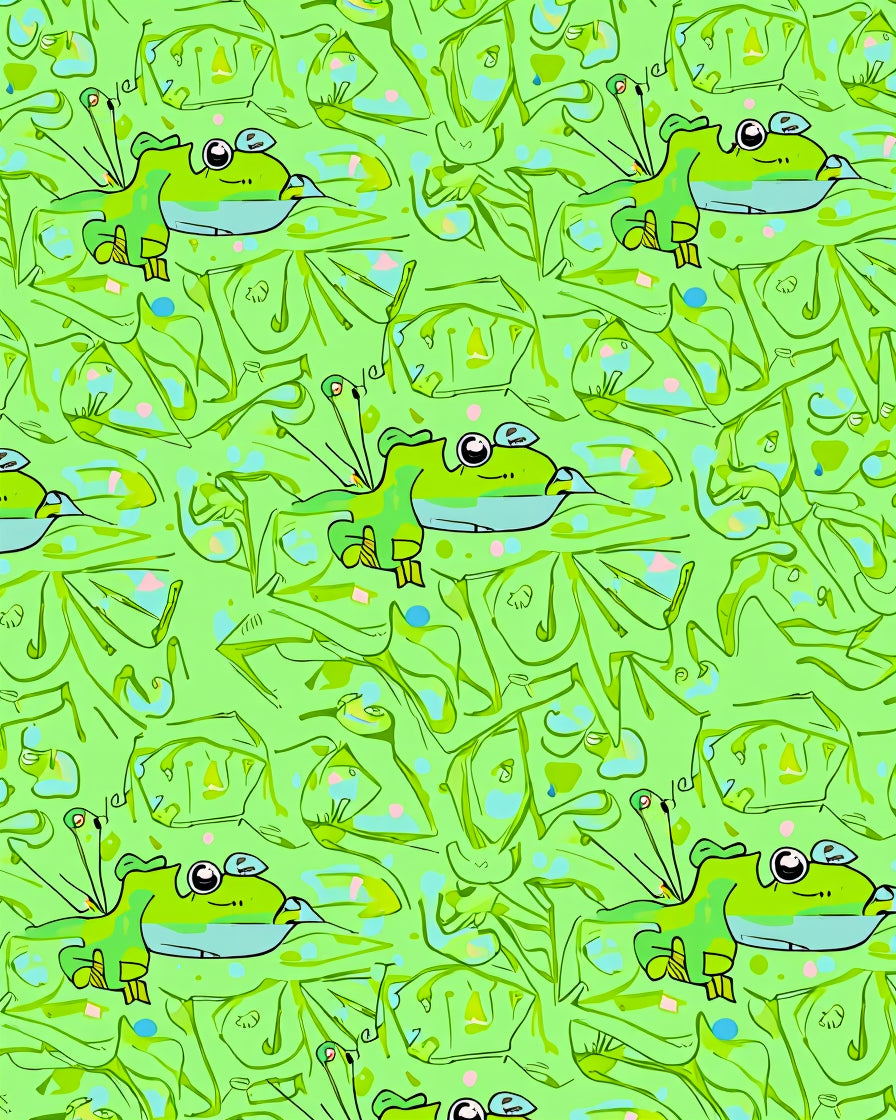 Whimsical Green Frog Pond Medley Rug