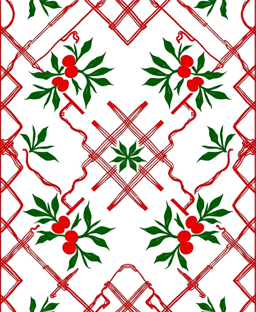 Red and Green Berry Lattice Rug