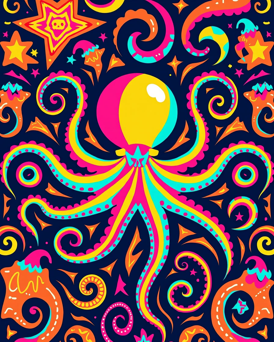 Vibrant Octopus Colorful Swirling Tentacles Rug